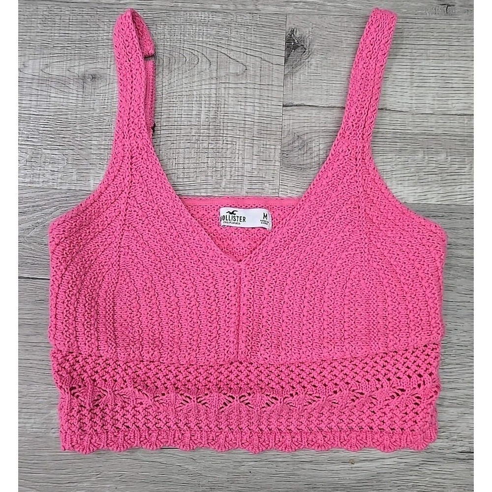 Women's Hollister Pink Crochet Knitted Crop Bralette SZ medium Cottagecore Boho